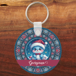 Personalisierte Weihnachten Kawaii Bear Dot Mandal Schlüsselanhänger