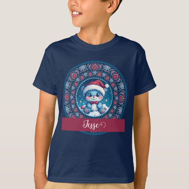 Personalisierte Weihnachten Kawaii Bear Dot Mandal T-Shirt (Vorderseite)