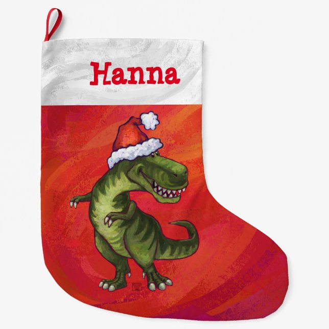 Personalisierte Weihnachten mit Tyrannosaurus Großer Weihnachtsstrumpf (Vorderseite)