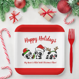 Personalisierte Weihnachten Pandas Pappteller