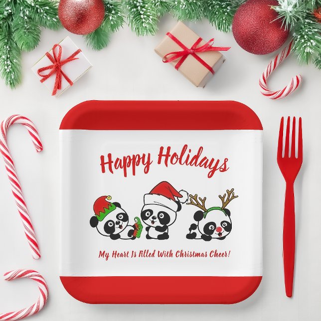 Personalisierte Weihnachten Pandas Pappteller (Von Creator hochgeladen)