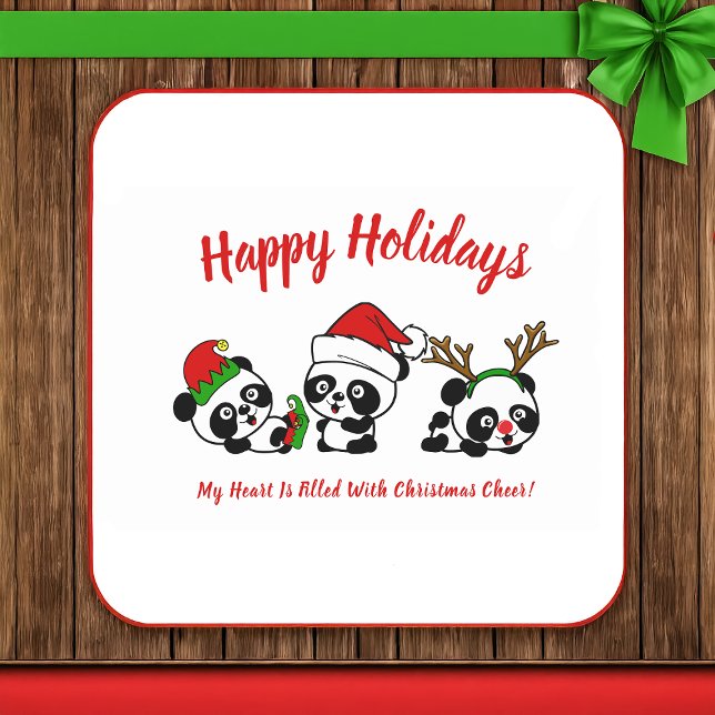 Personalisierte Weihnachten Pandas Rechteckiger Pappuntersetzer (Von Creator hochgeladen)
