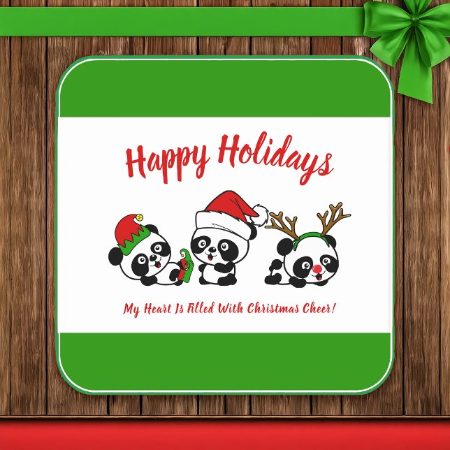 Personalisierte Weihnachten Pandas Rechteckiger Pappuntersetzer (Von Creator hochgeladen)