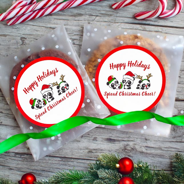 Personalisierte Weihnachten Pandas Runder Aufkleber (Von Creator hochgeladen)