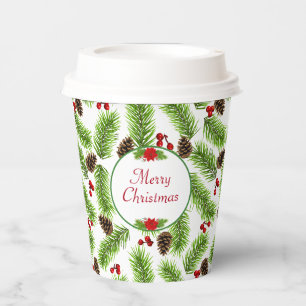 Personalisierte Weihnachten Pinecones & Berries Pappbecher