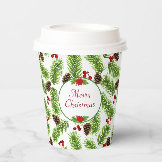 Personalisierte Weihnachten Pinecones & Berries Pappbecher (Vorderseite)