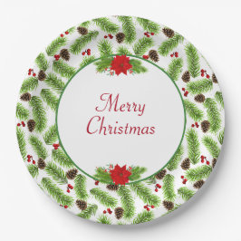 Personalisierte Weihnachten Pinecones & Red Berrie Pappteller