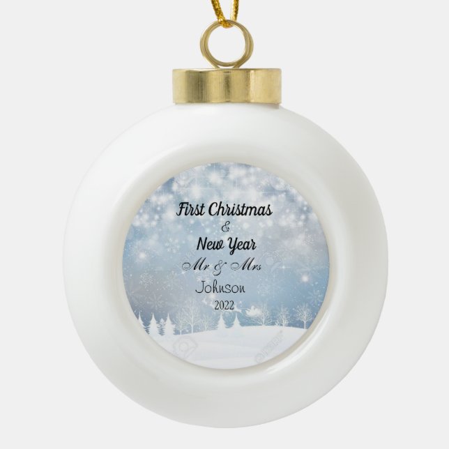 Personalisierte Weihnachten und Neujahr Keramik Kugel-Ornament (Vorderseite)