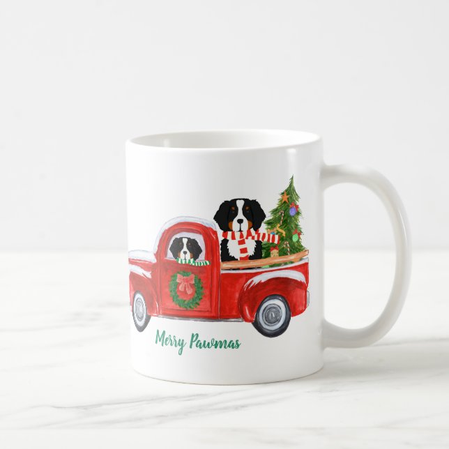 Personalisierte Weihnachts-Berner Hunde Red Truck Kaffeetasse (Rechts)