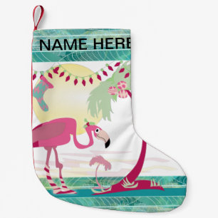 Personalisierte Weihnachts Flamingo Holiday Szene Kleiner Weihnachtsstrumpf