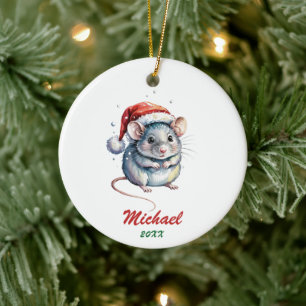 Personalisierte Weihnachts-Haustierratte mit Santa Keramik Ornament