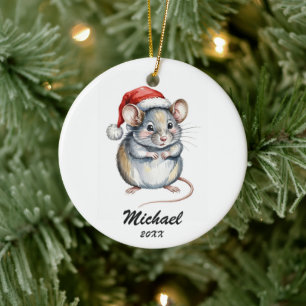 Personalisierte Weihnachts-Haustierratte mit Santa Keramik Ornament