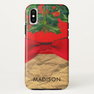 Personalisierte Weihnachts-Holly-Blätter und Red B Case-Mate iPhone Hülle
