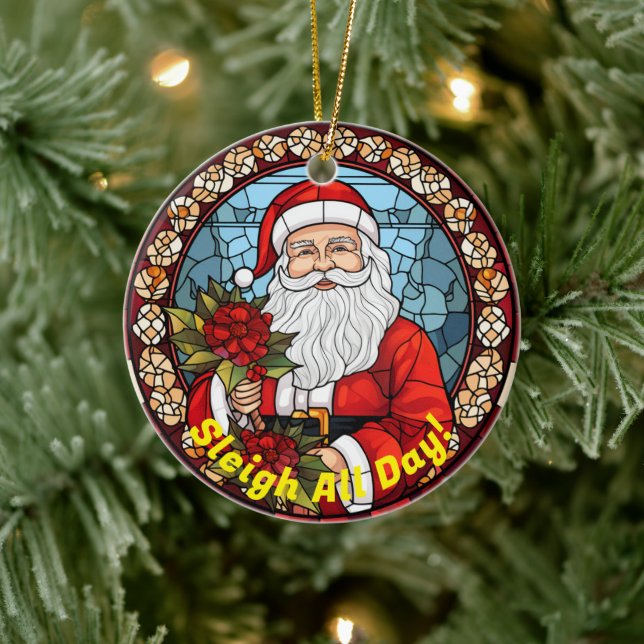 Personalisierte Weihnachts-Jingle Sleigh Der ganze Keramik Ornament (Baum)