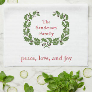 Personalisierte Weihnachts-Liebe Joy Wreath Geschirrtuch