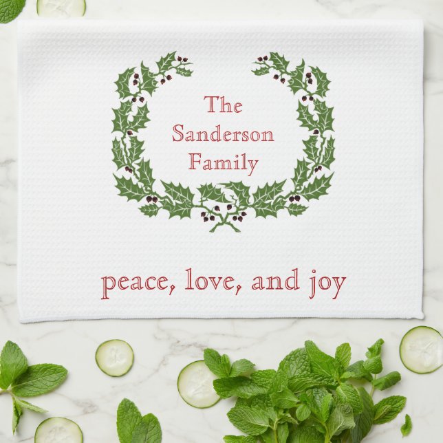 Personalisierte Weihnachts-Liebe Joy Wreath Geschirrtuch (Gefaltet)