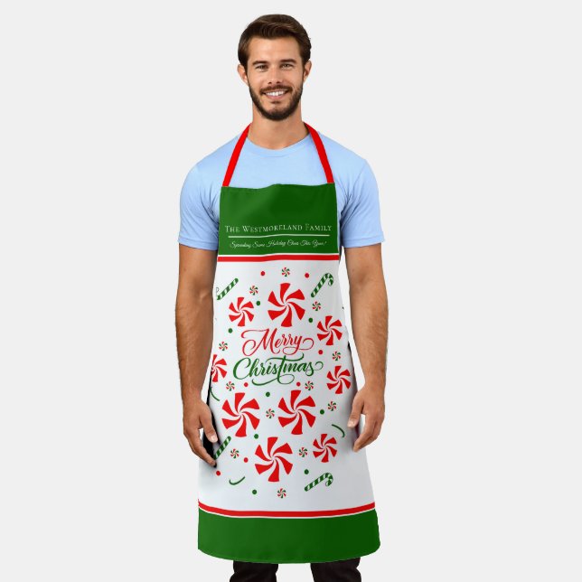 Personalisierte Weihnachts Peppermint Candy Schürze (Getragen)