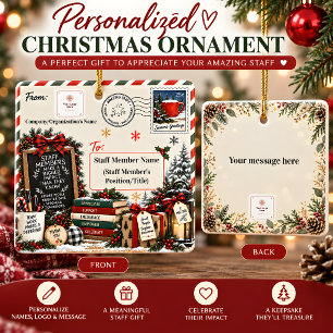 Personalisierte Weihnachts-Postkarte für Mitarbeit Keramikornament
