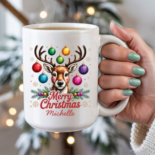 Personalisierte Weihnachts-Rentier-Christbaumkugel Kaffeetasse