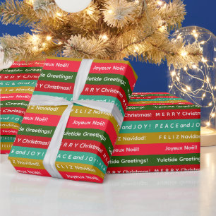 Personalisierte Weihnachts-Rot-Grün- und Goldstrei Geschenkpapier