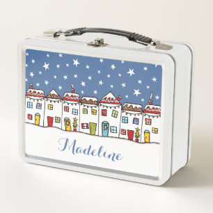 Personalisierte Weihnachts-Snow Street-Szene Metall Brotdose