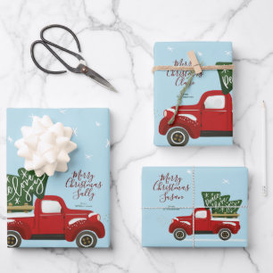 Personalisierte Weihnachts-Vintage LKW-Wrapping-Wr Geschenkpapier Set