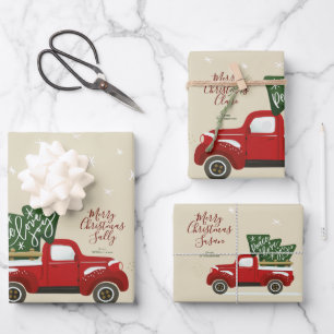 Personalisierte Weihnachts-Vintage LKW-Wrapping-Wr Geschenkpapier Set