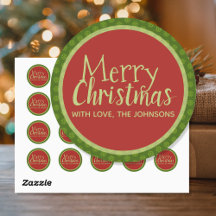 Personalisierte Weihnachtsaufkleber, Grün Rot