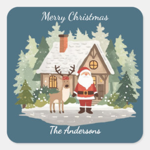 Personalisierte Weihnachtsaufkleber Santa und Rent Quadratischer Aufkleber