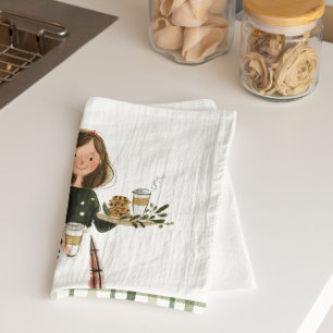 Personalisierte Weihnachtsbäckerin mit Katze  Geschirrtuch