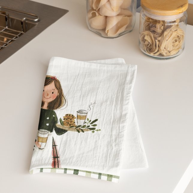 Personalisierte Weihnachtsbäckerin mit Katze  Geschirrtuch (Von Creator hochgeladen)