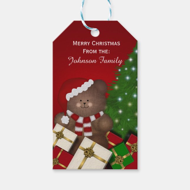 Personalisierte Weihnachtsbärchen Geschenkanhänger (Vorderseite)