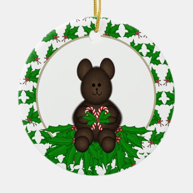 Personalisierte Weihnachtsbärn-Verzierung Keramikornament (Vorne)