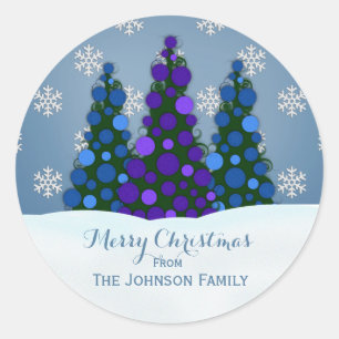 Personalisierte Weihnachtsbaum-Aufkleber-lila Blau Runder Aufkleber
