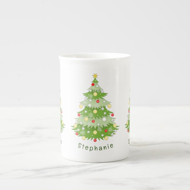 Personalisierte Weihnachtsbaum-Knochen-China Tasse (Vorderseite)
