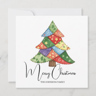 Personalisierte Weihnachtsbaum-Patchwork-Drucke Karte