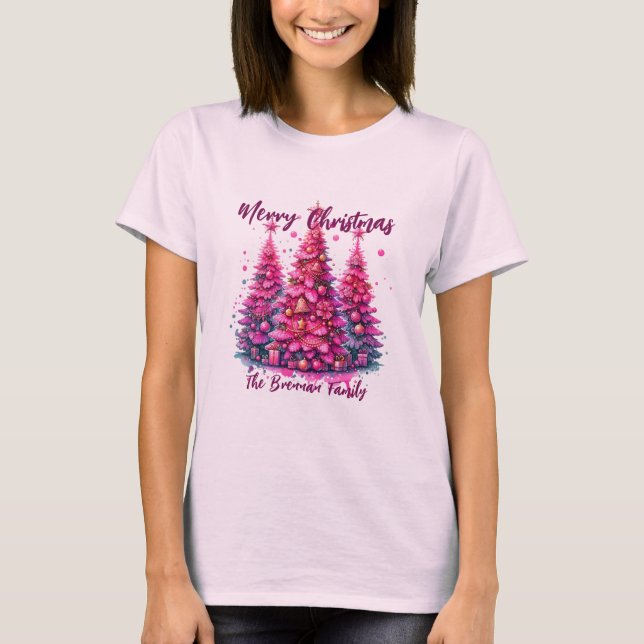 Personalisierte Weihnachtsbaumfamilie T-Shirt (Vorderseite)