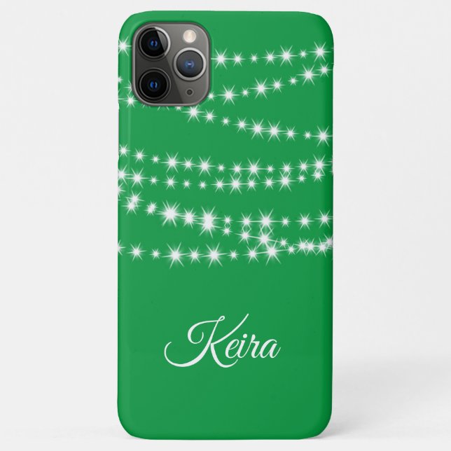 Personalisierte Weihnachtsbeleuchtung auf grünem i Case-Mate iPhone Hülle (Rückseite)
