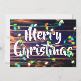 Personalisierte Weihnachtsbeleuchtung auf Holzkorn Feiertagskarte