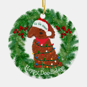 Personalisierte Weihnachtsbeleuchtung Roter Golden Keramik Ornament