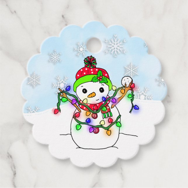 Personalisierte Weihnachtsbeleuchtung rund um Snow Geschenkanhänger (Vorderseite)
