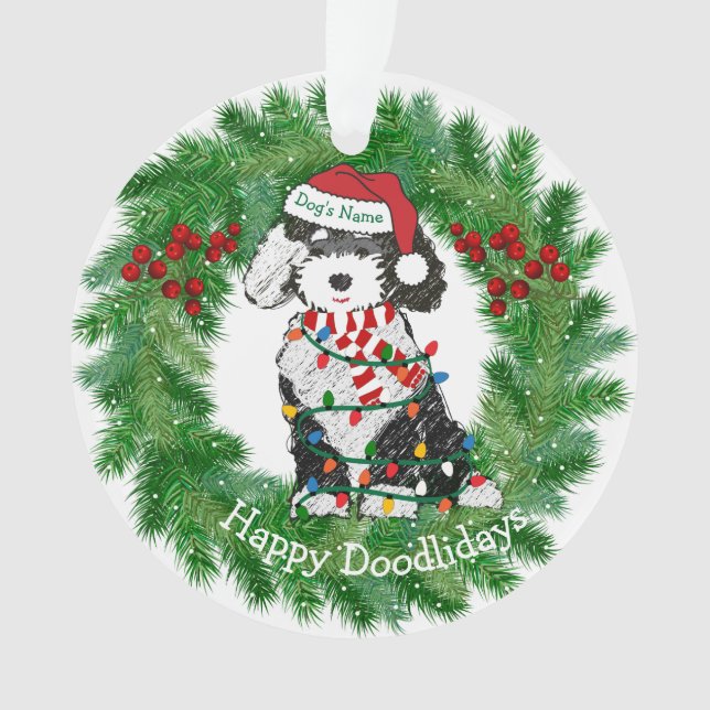 Personalisierte Weihnachtsbeleuchtung Sheepadoodle Ornament (Vorderseite)