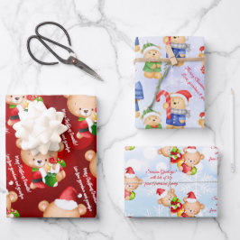 Personalisierte Weihnachtsbotschaft Teddybär Geschenkpapier Set