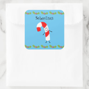 Personalisierte Weihnachtscreme Cane Quadratischer Aufkleber