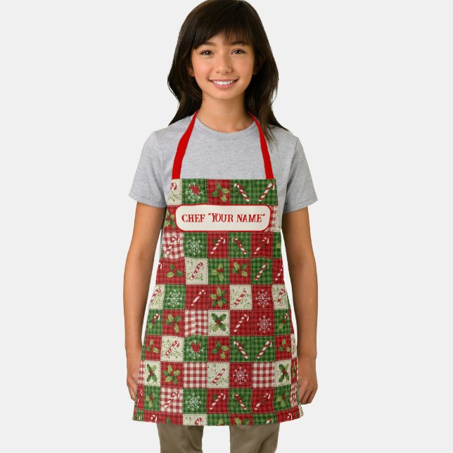 Personalisierte Weihnachtsdecke für Kinder Patchwo Schürze (Insitu)
