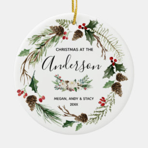 Personalisierte Weihnachtsdekoration der Blumenfam Keramik Ornament
