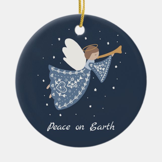 Personalisierte Weihnachtsfamilie Angel Weltfriede Keramik Ornament (Vorne)