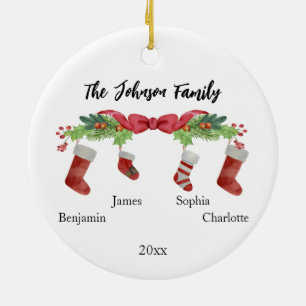 Personalisierte Weihnachtsfamilie von 4 mit Namen  Keramik Ornament