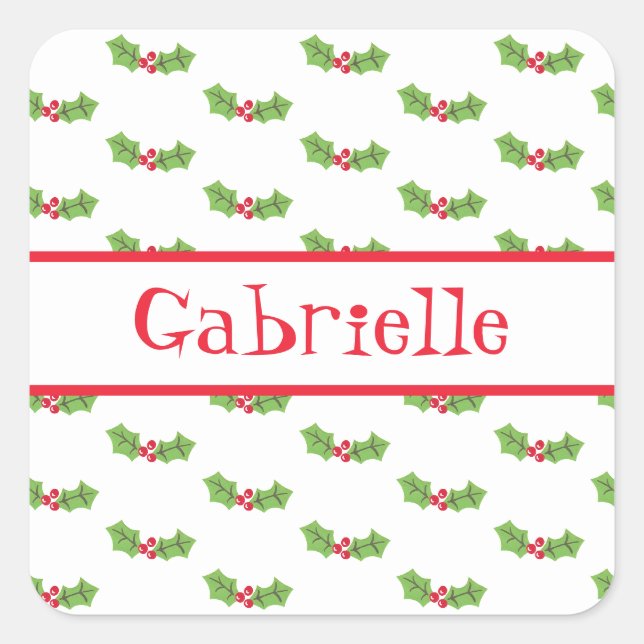 Personalisierte Weihnachtsfeier & Berries Square S Quadratischer Aufkleber (Vorderseite)