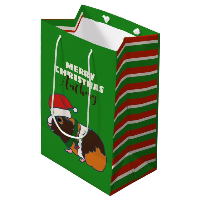 Personalisierte Weihnachtsfeier Guinea Pig Mittlere Geschenktüte (Vorderseite Schrägansicht)